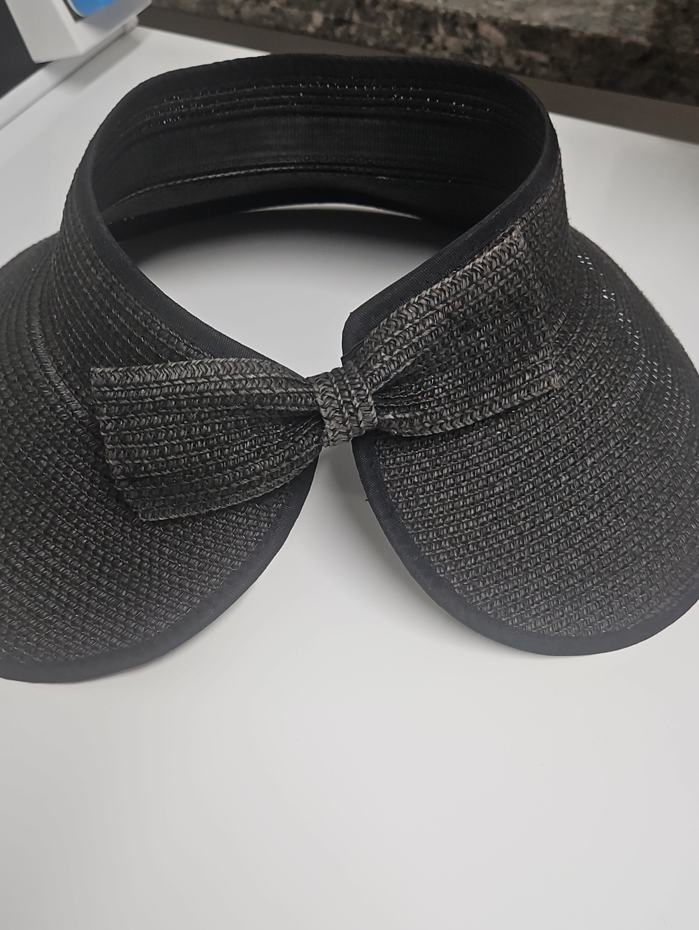 Black Women's Straw Visor with Bow